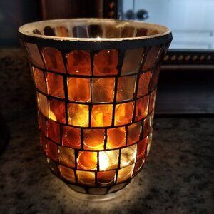 Glass Mosaic Tile Candle Holder Brown Tan Natural Colors 5.75" Decorative Fall